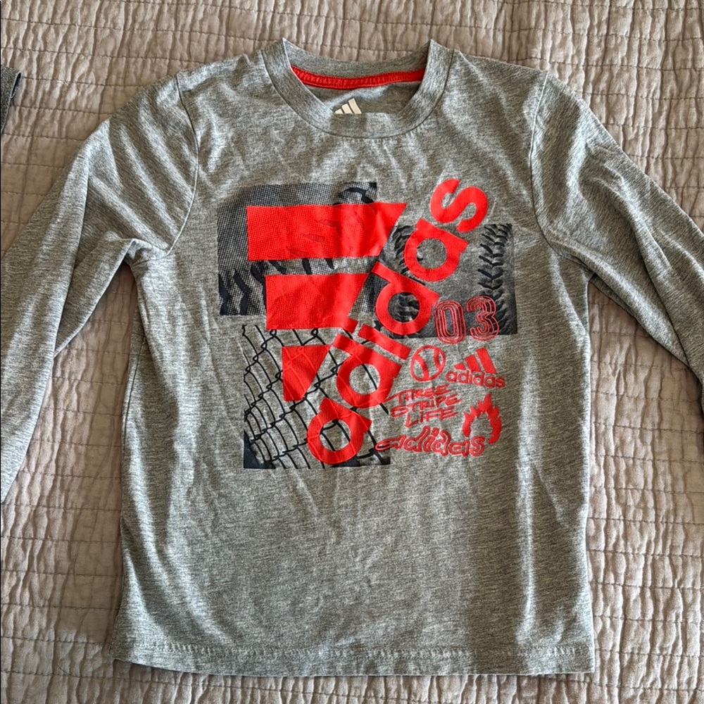 Adidas Kids Gray and Bright Orange  Long Sleeve Baseball Shirt